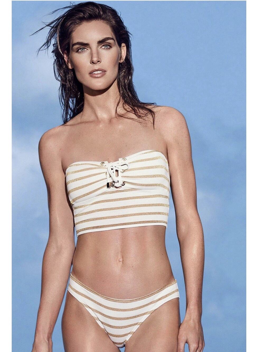 Ralph Lauren Swim Bikini Top Bra + Bottoms Gold White Bathing Suit NWT Size 16